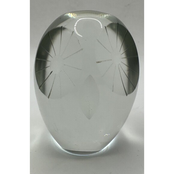 OWL PAPERWEIGHT CLEAR GLASS Cut ETCHED FACE VINTAGE GLASS - Picture 4 of 6